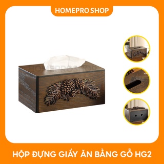 Hộp đựng giấy ăn bằng gỗ óc chó hg2 - họa tiết quả thông