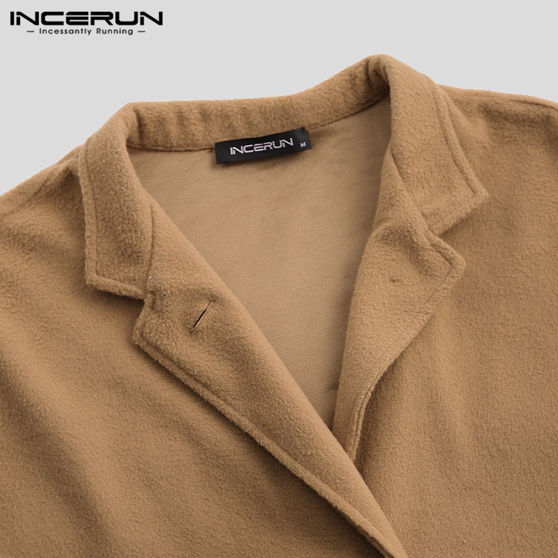 Áo khoác INCERUN dáng rộng màu trơn cổ điển cho nam