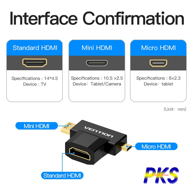 Đầu chuyển đổi 2 trong 1 Mini HDMI + Micro HDMI to HDMI Vention AGDBO - Hàng chính hãng