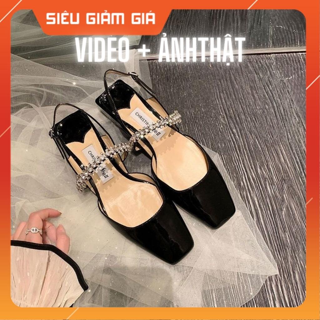 Giày Búp Bê Quai Đính Đá Mũi Vuông Da Bóng 3p Sang Chảnh Siêu Xinh