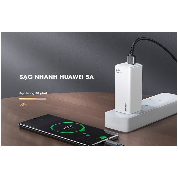 [ Giá siêu rẻ,chính hãng ] Sạc Nhanh Remax RP-U50 GaN 65W tích hợp 01 cổng USB A và 01 cổng USB C - sạc laptop, iphone