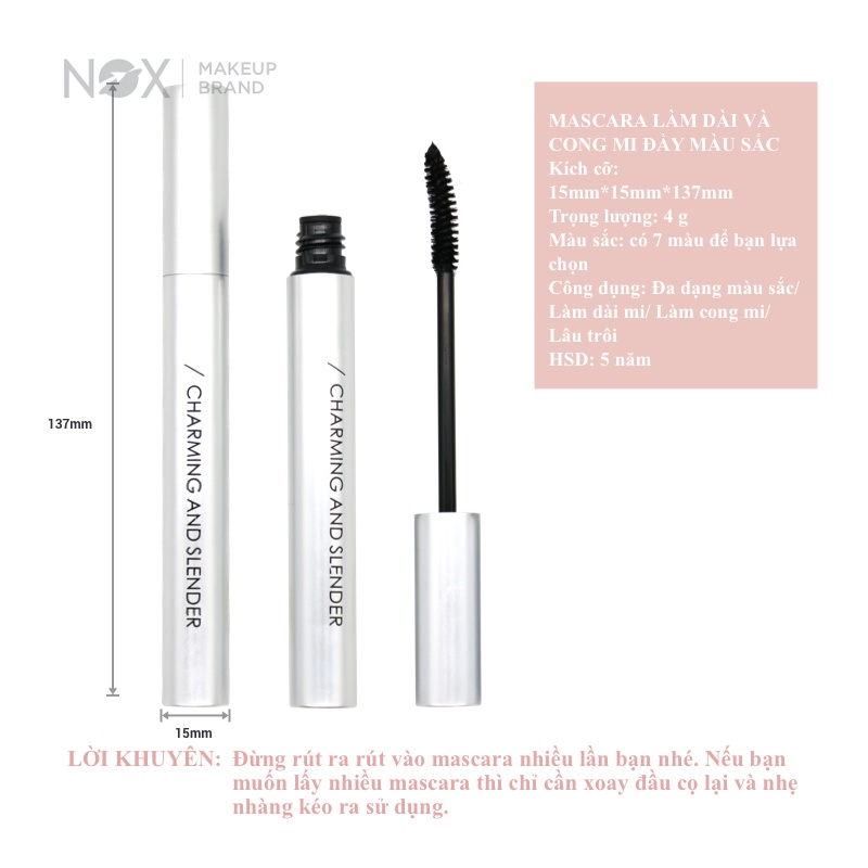 Mascara NOX chuốt mi cong và dài tự nhiên không bị lem nhiều màu tùy chọn 4g