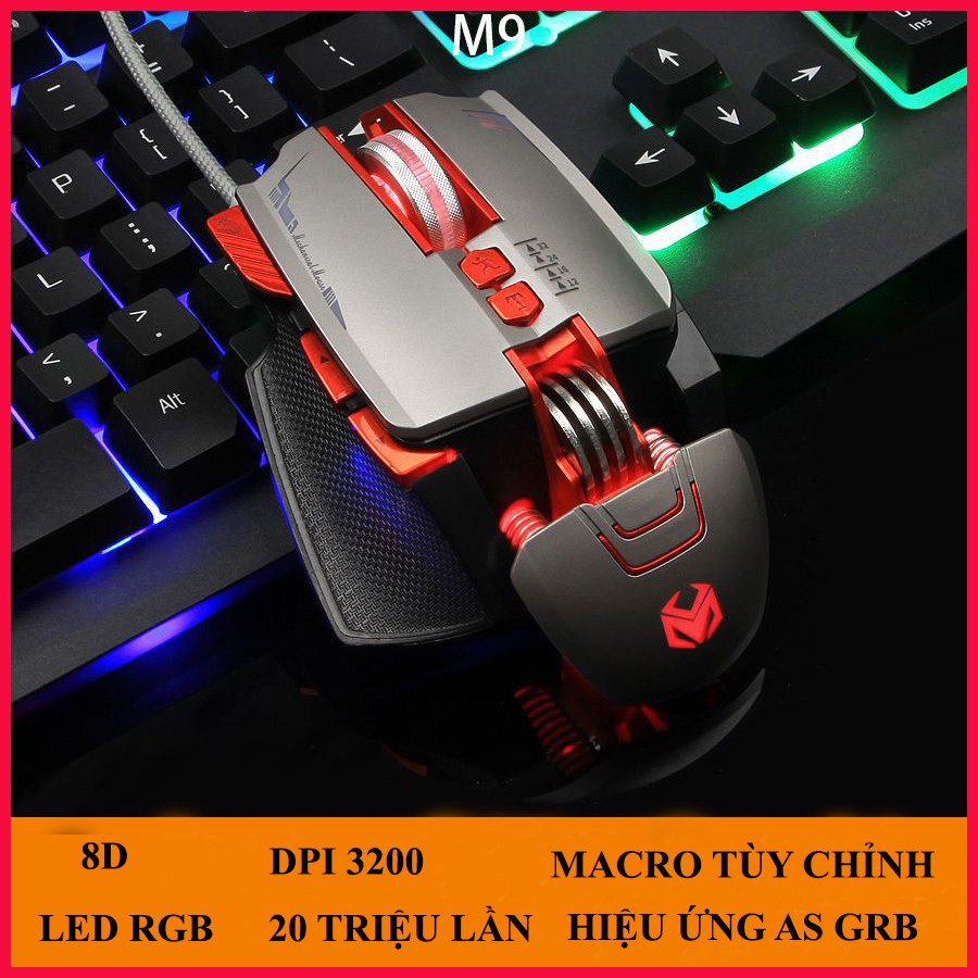 Chuột máy tính GAMING M9 CAO CẤP, DPI khủng 3200, 8 nút,con lăn kim loại chống trượt BH 24 THÁNG | WebRaoVat - webraovat.net.vn