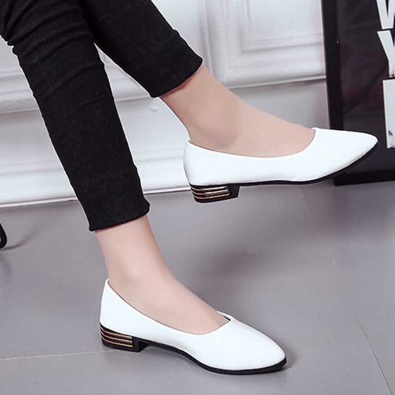 Giày búp bê da bóng mềm, có gót, dáng chuẩn, đáng yêu -304