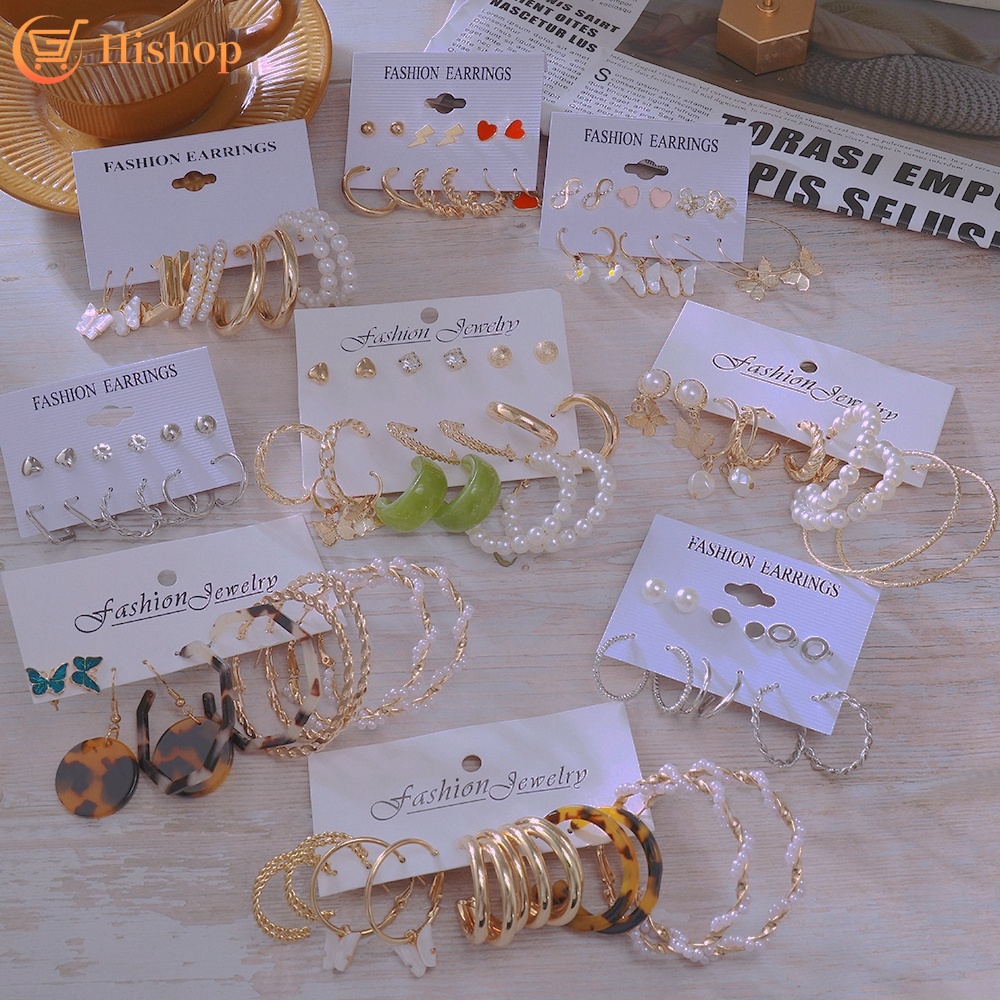 Bông Tai Hình Tròn Đính Ngọc Trai Hình Bướm Thời Trang Cho Nữ