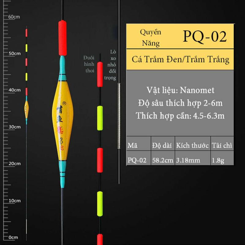 Phao Hố Đấu Quyền Năng, phao câu đơn đài săn cá chất liệu nanomet mã PQ