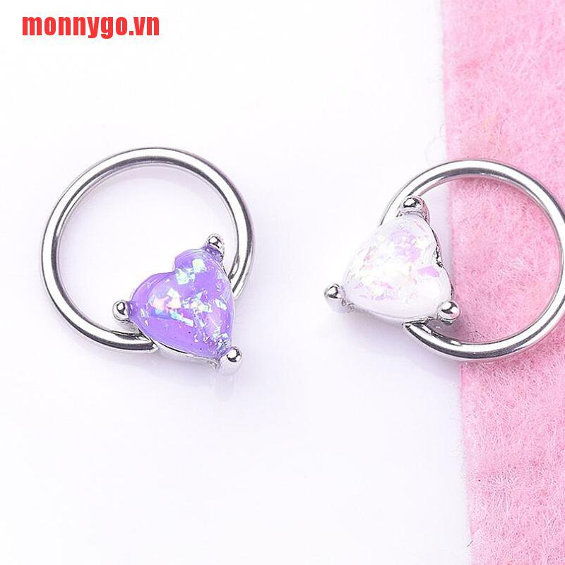 (Hàng Mới Về) Nhẫn Đeo Cơ Thể Bằng Thép Không Gỉ 16g Đính Đá Opal