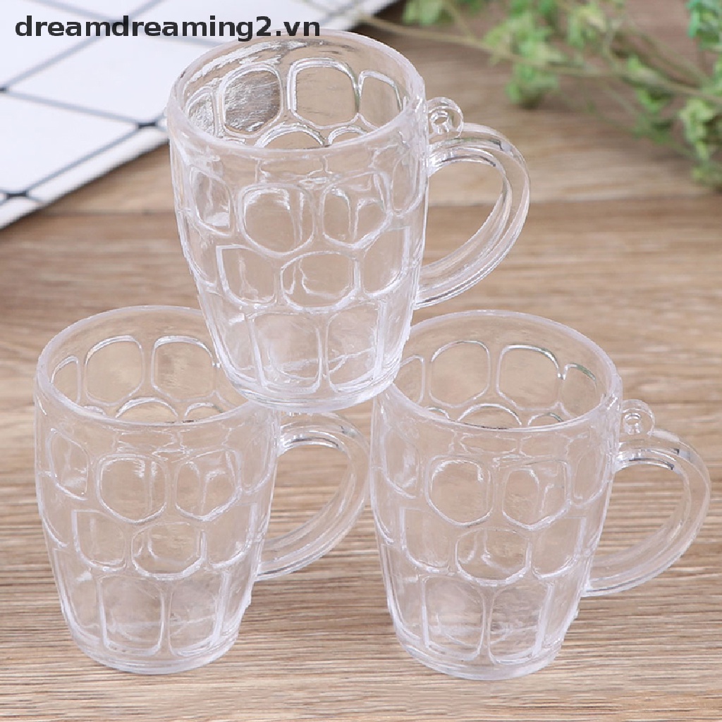 Bộ 5 ly bia bằng nhựa trong suốt trang trí nhà búp bê tỷ lệ 1:12