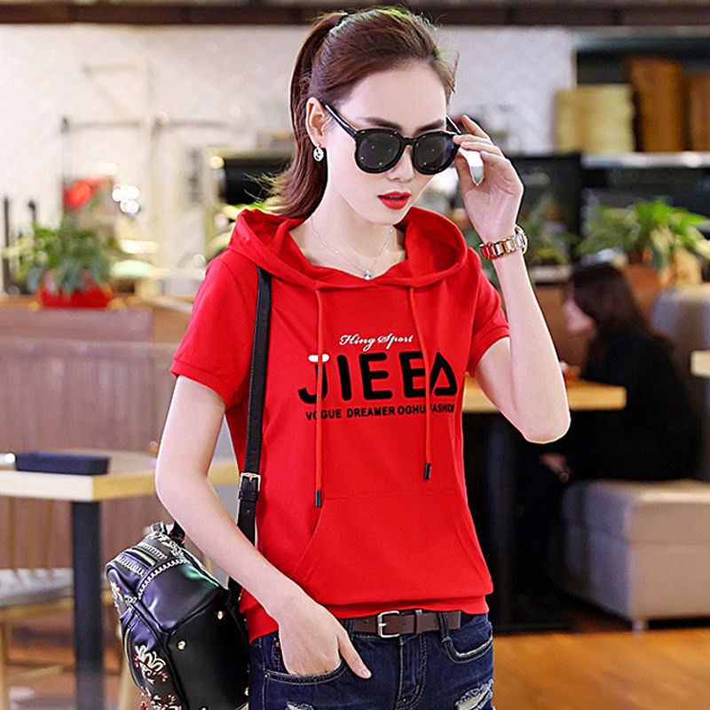 Áo Hoodie Thể Thao Tay Ngắn Phong Cách Hàn Quốc Mới