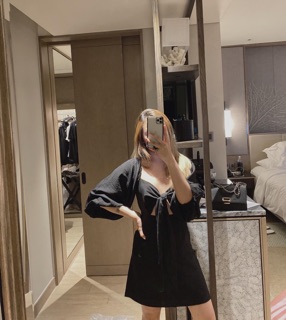 ĐẦM TAY PHỒNG THẮT NƠ NGỰC