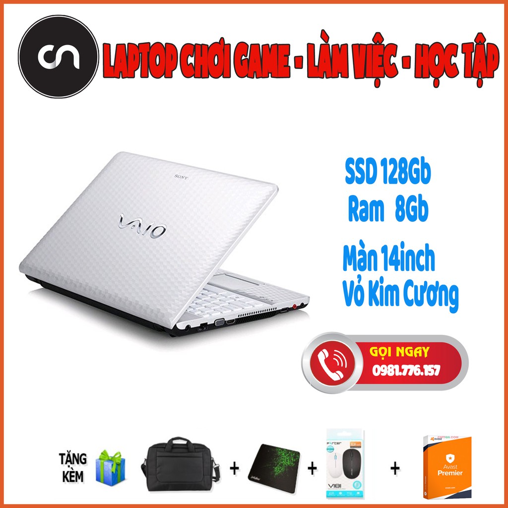 Laptop cũ Sony Vaio EG Core i5/Ram 8/Ổ SSD 128Gb/Card Rời/Vỏ Kim Cương/Sang Chảnh