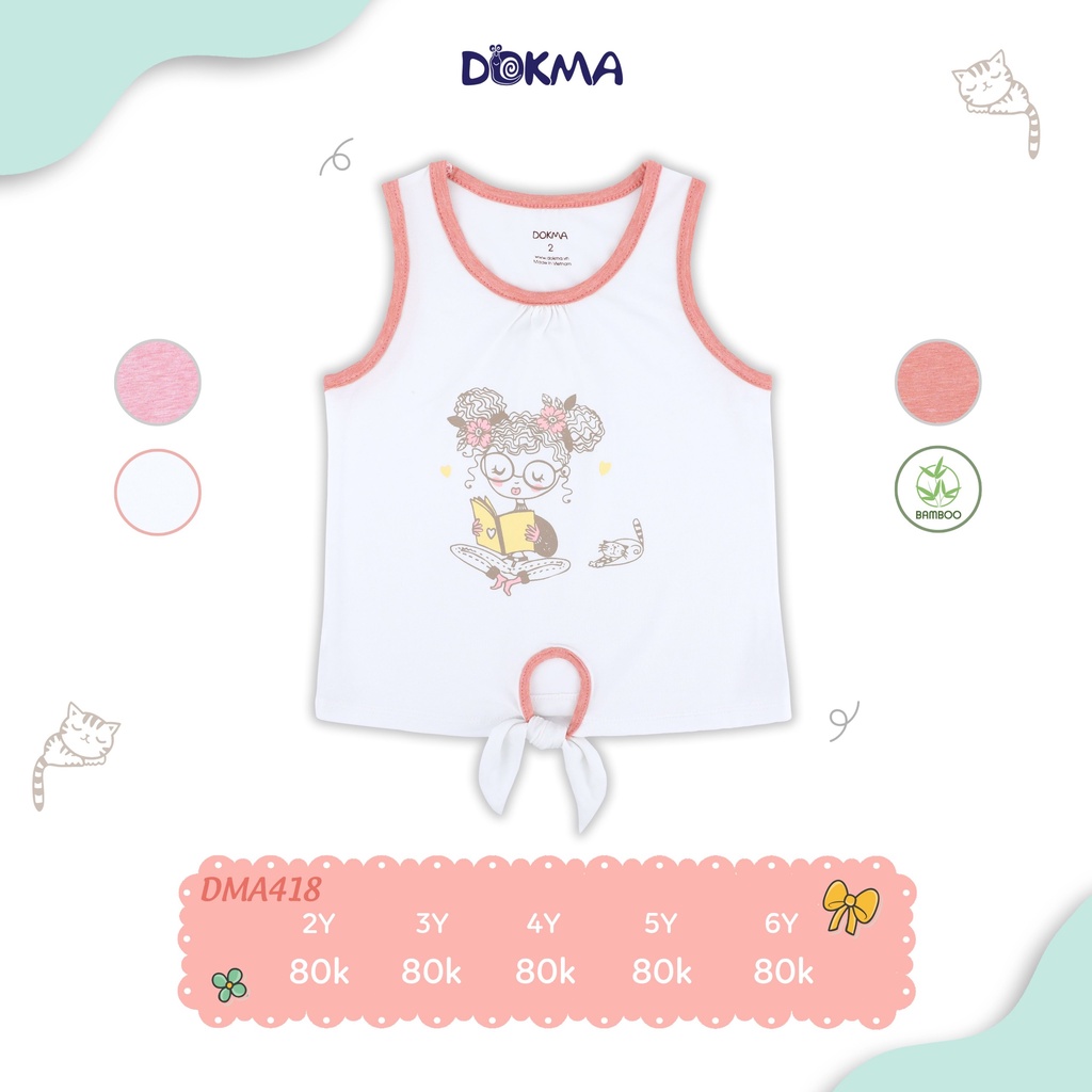 Áo 3 lỗ sát nách bé gái Dokma - chất sợi tre cao cấp siêu mềm mát