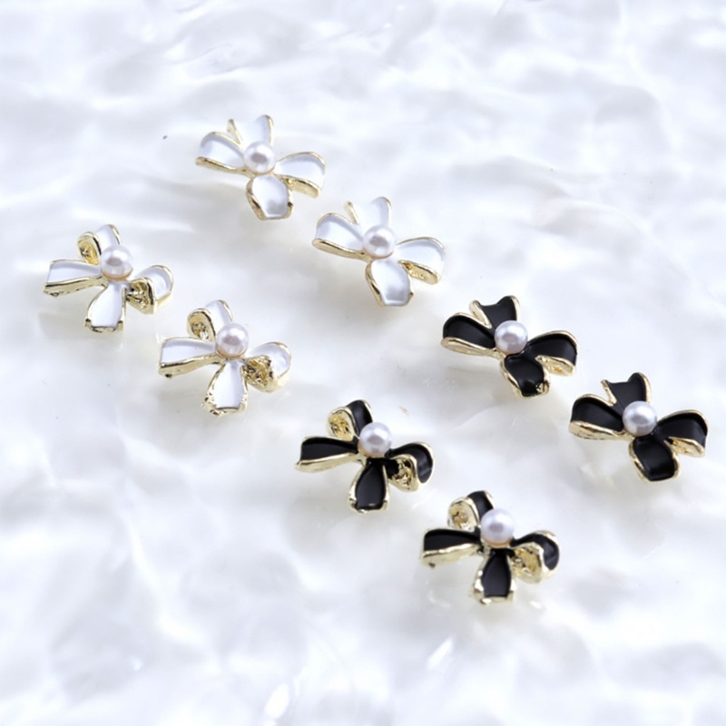 Set 10 Phụ Kiện Trang Trí Móng Tay 3D Hình Nơ Đính Ngọc Trai Xinh Xắn