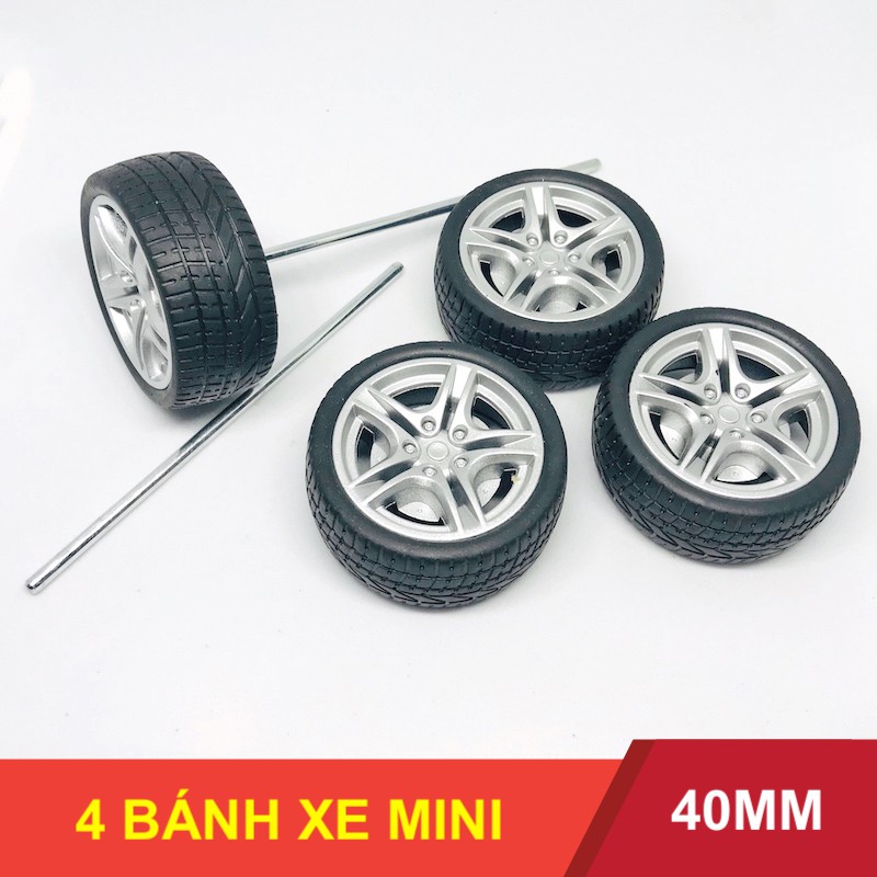 Bộ 4 bánh xe mini robot chế ô tô kèm trục 3mm DIY mô hình đường kính bánh 48mm - LK0052