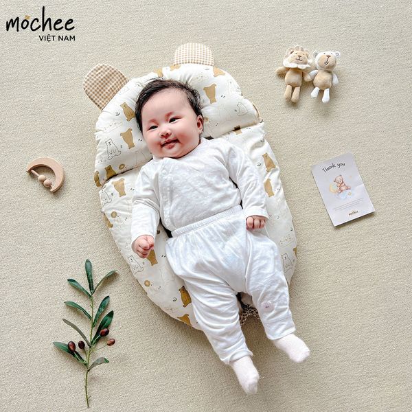 Gối liền chặn vỏ đỗ cho bé Mochee , gối liền chặn vỏ đỗ thoáng mát - Monnie Kids