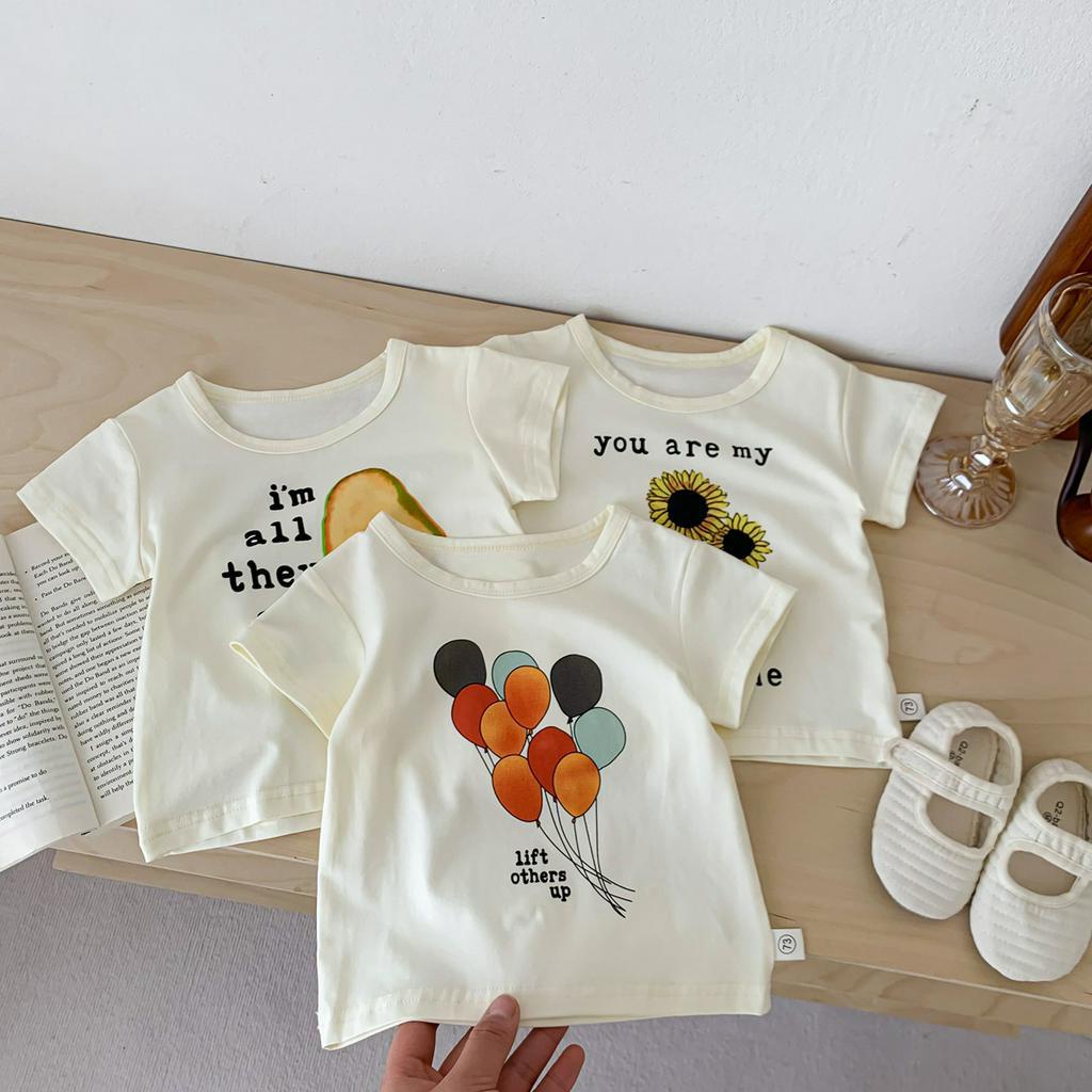 Áo Thun Mỏng Mùa Hè Tay Cộc Cổ Tròn In Hình Thú Dễ Thương Cho Bé