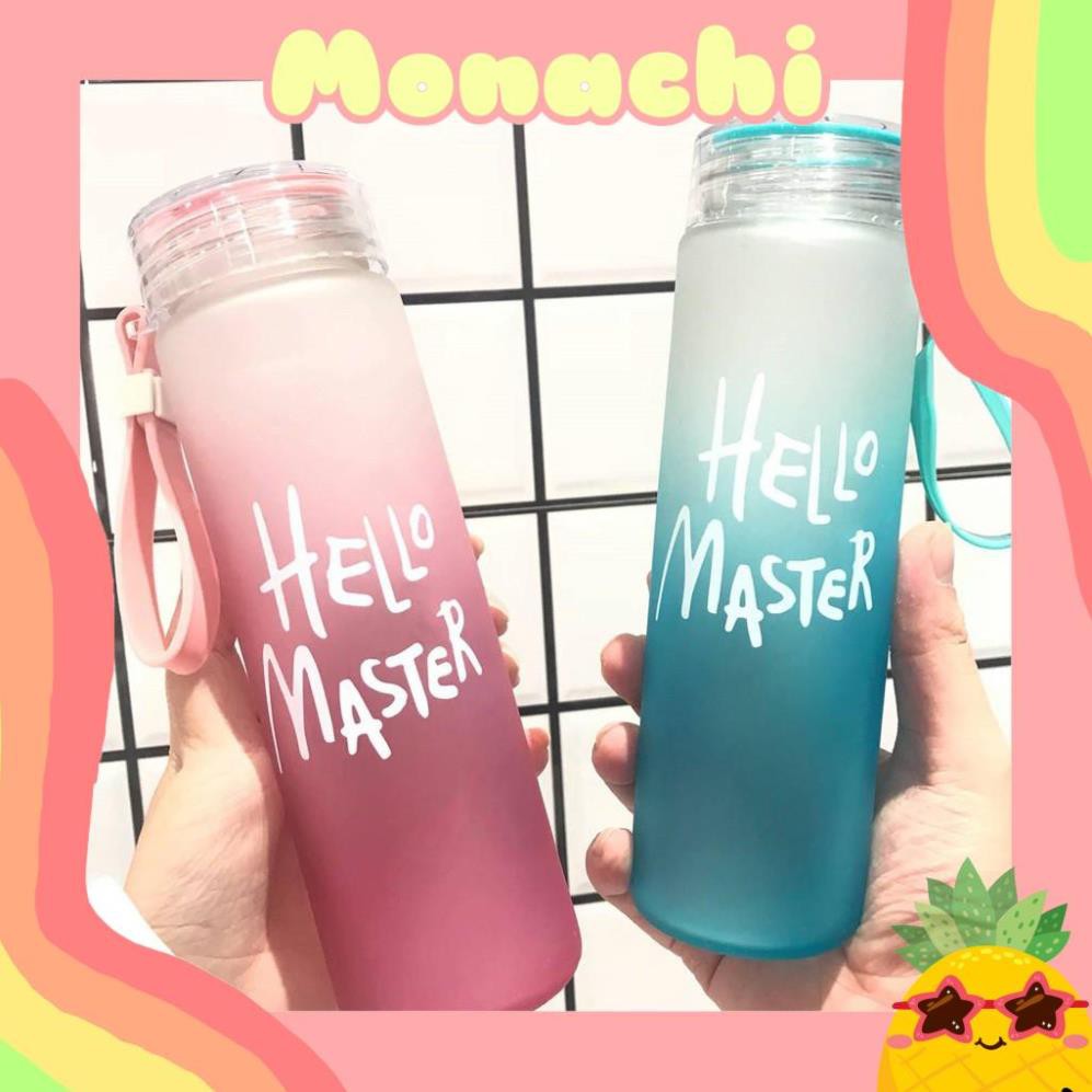 Bình nước Hello Master - Chai đựng nước bằng thuỷ tinh dung tích 450ml nhỏ xinh vô cùng dễ thương