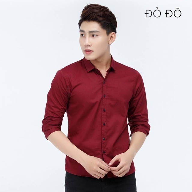 SƠ MI NAM màu đỏ dáng ôm dài tay chât lụa chống nhăn - cam kết hàng loại đẹp