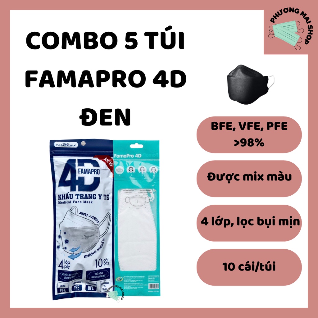 [COMBO 50 CÁI] Khẩu trang y tế cao cấp kháng khuẩn 4 lớp Famapro 4D