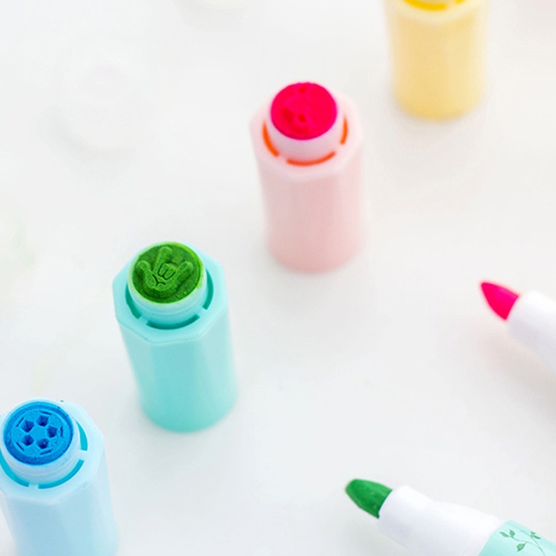 Set 6 Bút Bắt Sáng Màu Neon Kèm Con Dấu Tiện Dụng