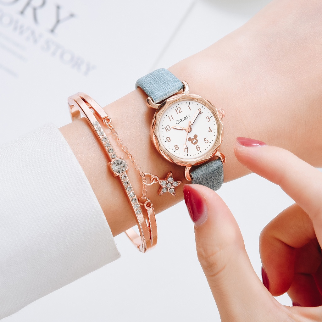 Đồng hồ đeo tay quartz mặt tròn dây da đơn giản dành cho nữ