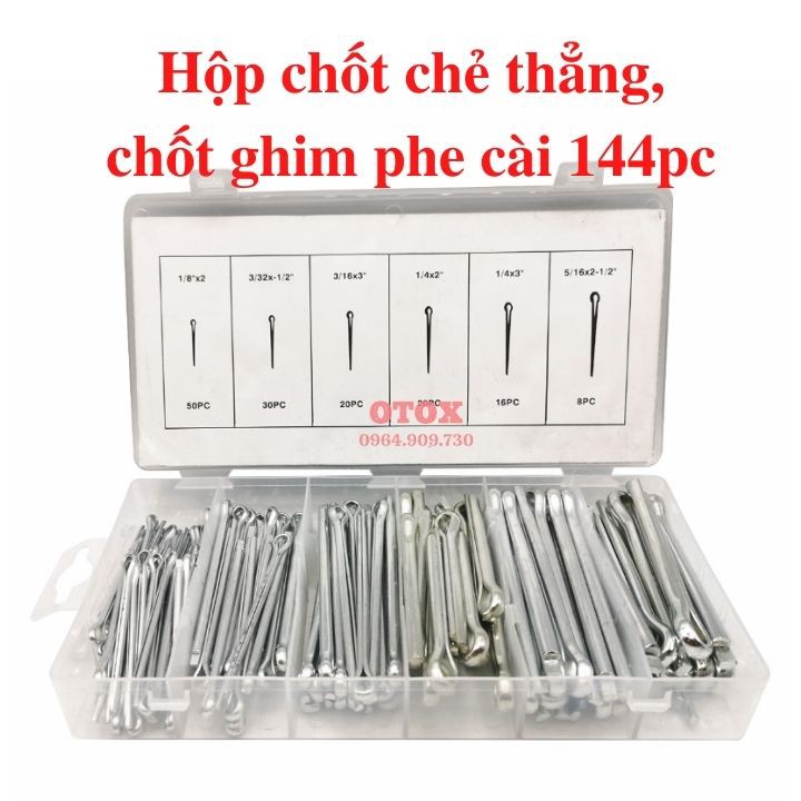 Hộp chốt chẻ thẳng, chốt gim phe cài 144pc OTOX