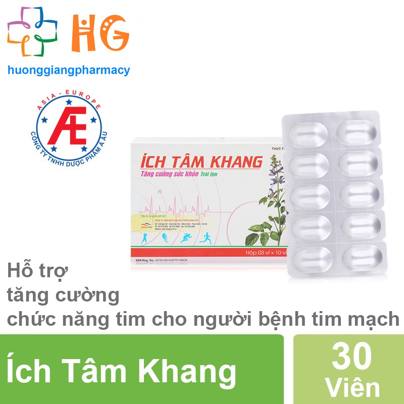 Ích tâm khang - Tăng cường sức khỏe tim mạch, huyết áp, tuần hoàn (Hộp 30 viên)