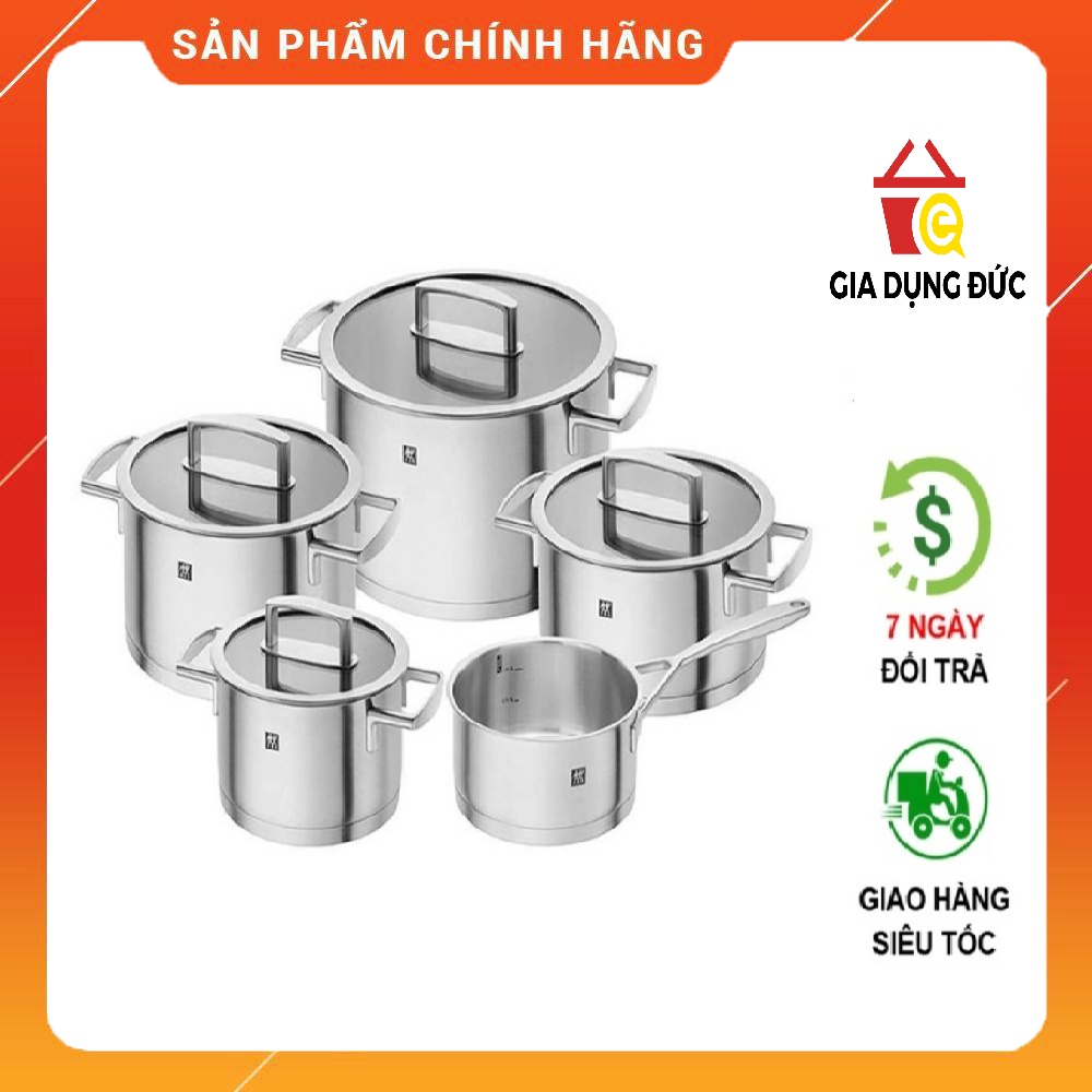 Bộ nồi Zwilling Vitality nắp kính 5 món, Bộ nồi inox 18/10 cao cấp, nắp thủy tinh dễ quan sát thức ăn, nhập khẩu Đức ĐỨC