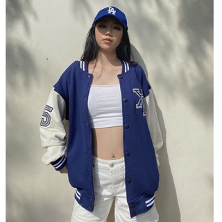 Áo Khoác Nỉ chữ thêu Bomber Varsity Đẹp Nam Nữ Form Rộng Màu Xanh Nước Biển Navy 2 Lớp Cao Cấp Xfire VAR-ESSNI-NA/CR322