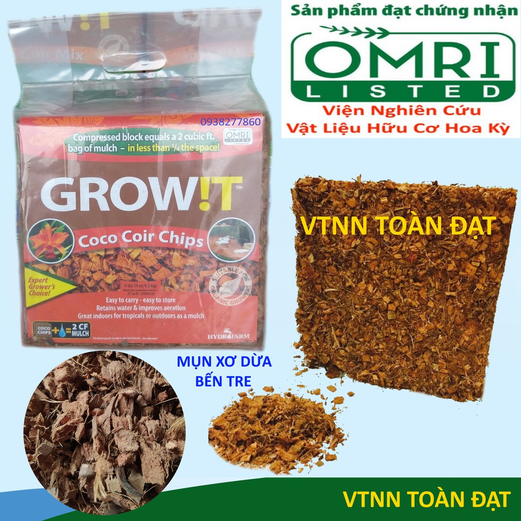 Mụn dừa GROW!T Coco Coir Chips, xơ dừa Grow !T, Hàng xuất khẩu Châu Âu, Mỹ, Canada - Giá thể trồng cây