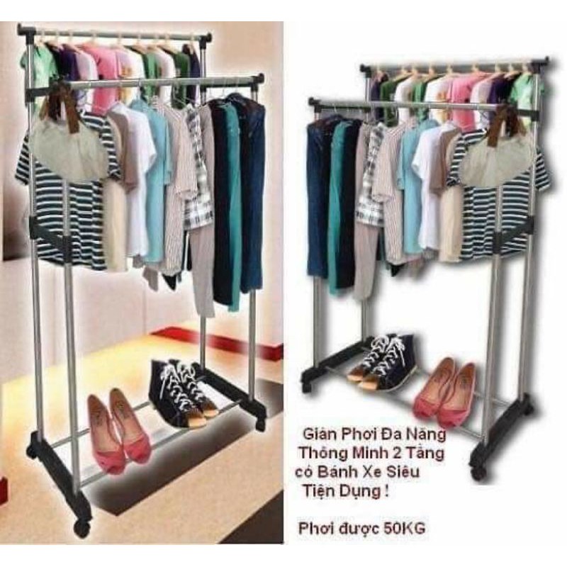 Giàn phơi 2 tầng có bánh xe