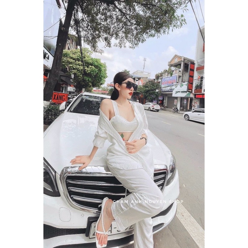 Sét áo sơ mi. lụa mix chân váy ren sang chảnh