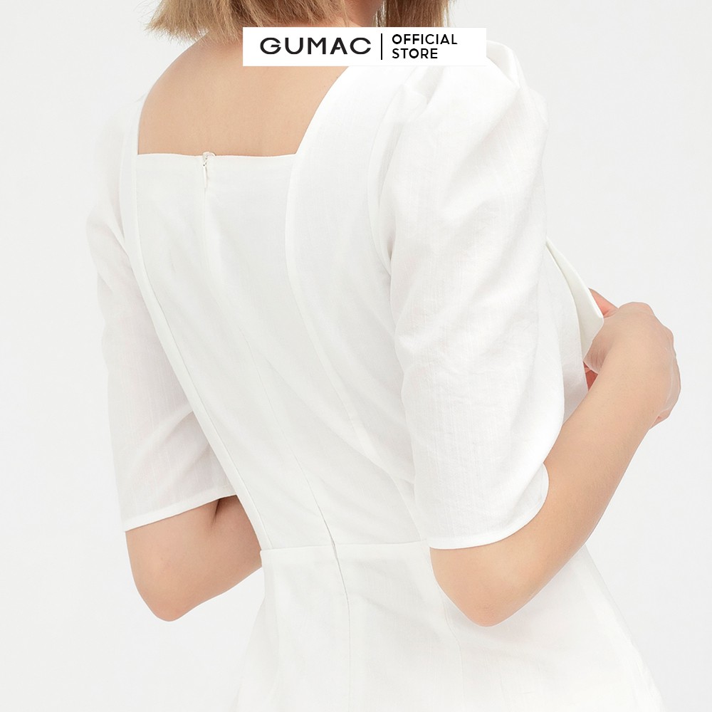 [Mã MABR07062 giảm 8% tối đa 50K đơn từ 249K] Đầm xòe nữ cổ vuông dập ly GUMAC màu trắng tay lỡ dự tiệc sang trọng DB501 | BigBuy360 - bigbuy360.vn