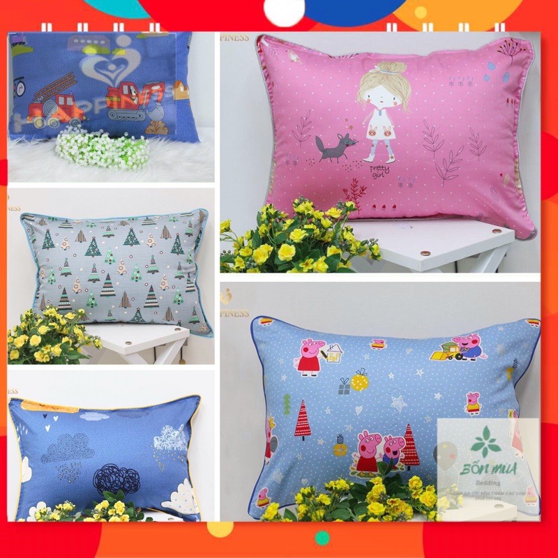 Gối Trẻ Em Happiness [MỀM - MÁT] Chất Liệu 100% Cotton Hàn Quốc, Cho bé trai, bé gái Kích thước 35x50cm, hàng chính hãng