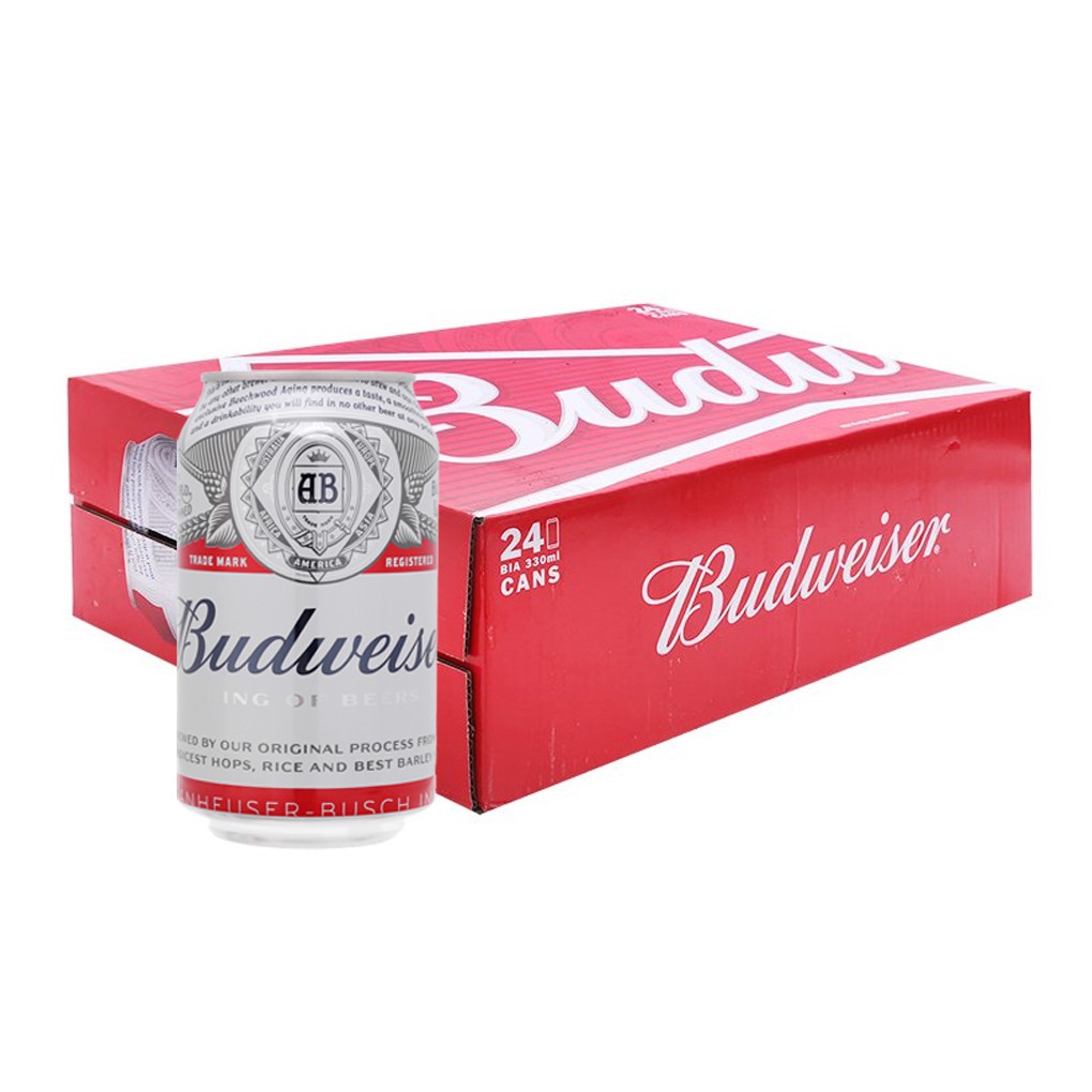 Bia Budweiser 1 Thùng 24 Lon 330ML Hạn Sử Dụng Lâu Dài Chính Hãng