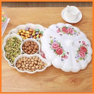 Khay mứt Tết hình bí ngô 5 ngăn - hộp nhựa phíp đựng bánh mứt 5 ngăn