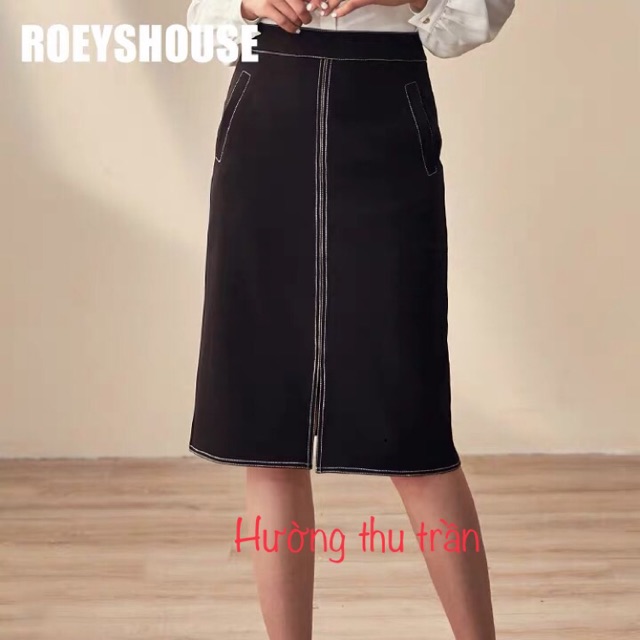 Chân váy công sở dáng suông trần chỉ