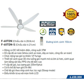 Quạt trần Panasonic 5 cánh F-60TDN (ti: 28.8), F-60TDN-S (ti: 21)