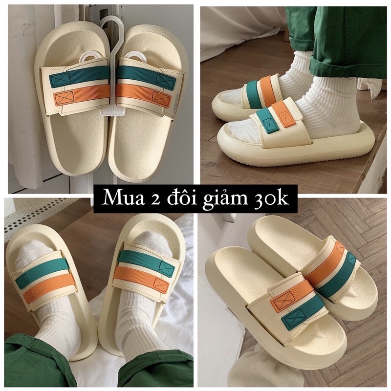 Dép Bánh Mì Quai Ngang Đúc Đế Cao Su Xốp Form Hàn Quốc Đế Độn 3cm