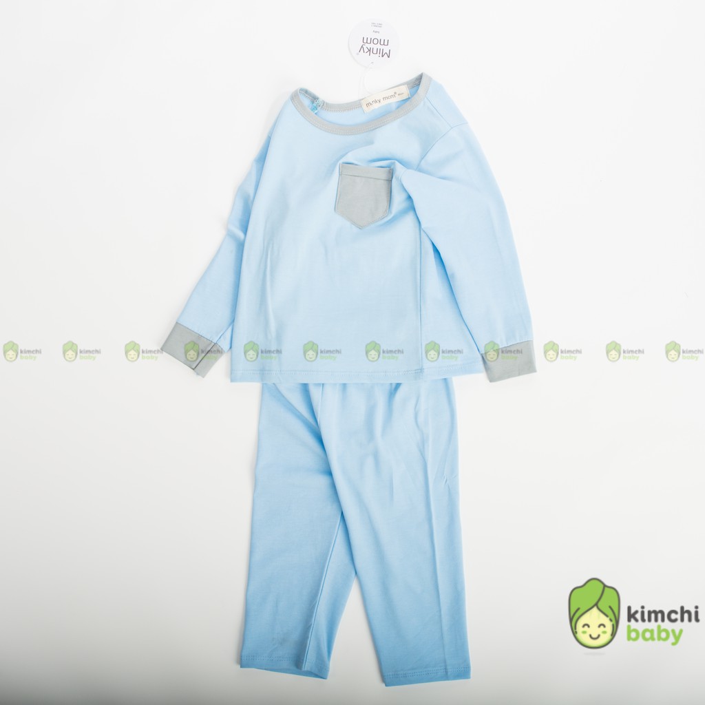 Đồ Bộ Bé Trai, Bé Gái Minky Mom Vải 100% Cotton Túi Ngực Phối Viền, Bộ Dài Tay Cho Bé Mặc Thu Đông MKMTD2146