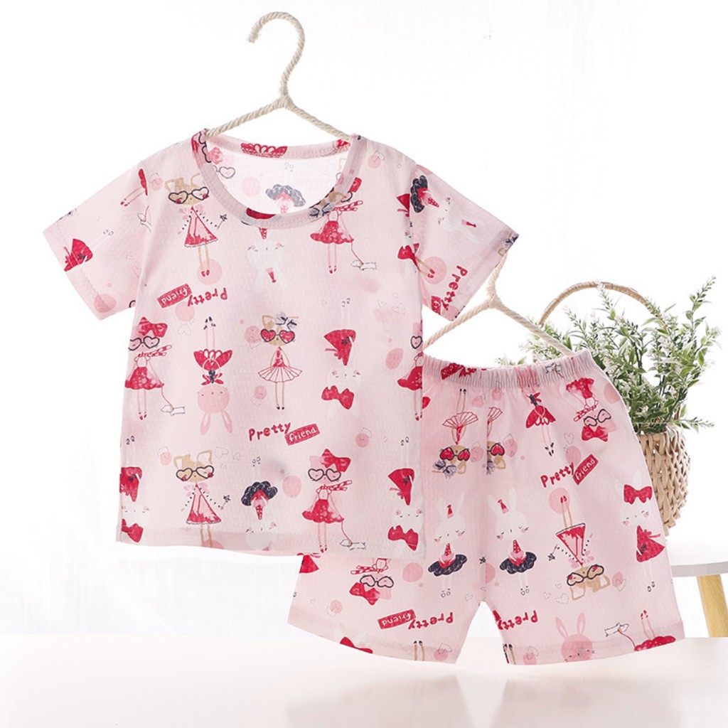 Bộ quần áo bé trai tay cộc chất liệu cotton sợi tre siêu mát in hình CÂY THÔNG phong cách Hàn Quốc