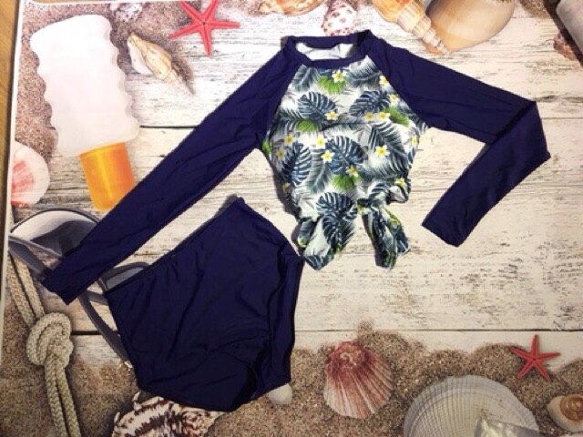 (Có sẵn, ảnh thật) Bikini dài tay, đồ bơi dài tay 2 mảnh hình lá | BigBuy360 - bigbuy360.vn