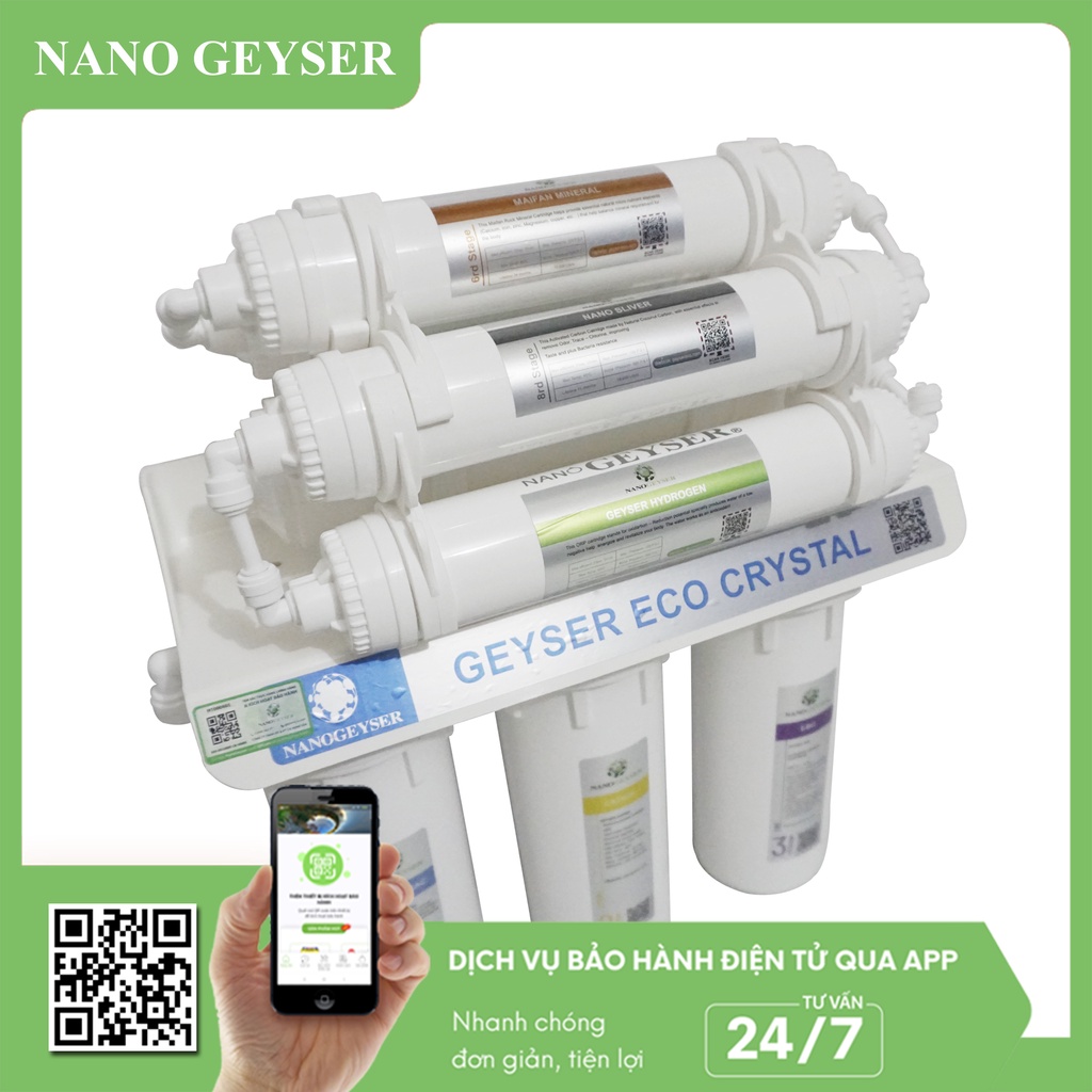 Máy lọc nước Nano Geyser ECO CRYSTAL 8 Cấp - Bảo hành 5 năm, Công nghệ siêu lọc màng UF, Không điện, không nước thải