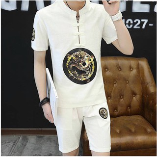 [Free Ship] Bộ Hè Nam Kiểu Dáng Trung Hoa Hình Rồng Chất Chơi Chuẩn Store