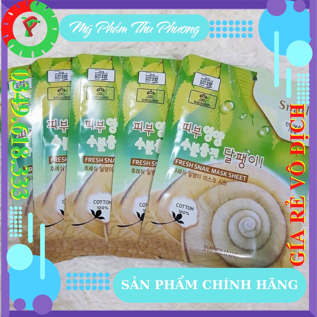 5 Mặt Nạ dưỡng da thiên nhiên Ốc sên Mỹ Phẩm chăm sóc chính hãng Hàn Quốc 3W Clinic Fresh Snail Mask Ssheet