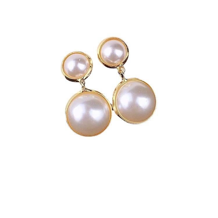 Bông tai tròn đính ngọc trai nhân tạo không xỏ lỗ mạ vàng cho nữ