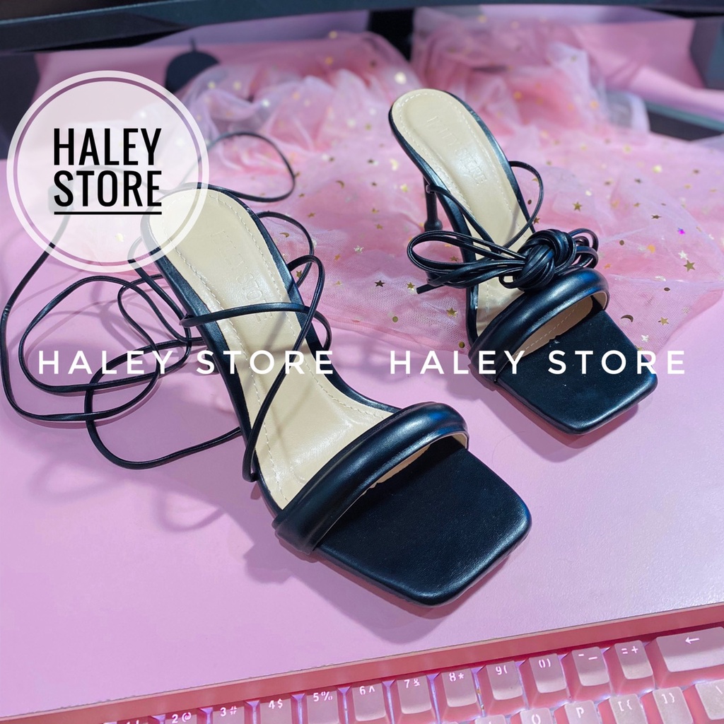 Giày sandal nữ HALEY STORE chiến binh cột dây quai ngang mũi vuông quai phồng dây mảnh rẻ bền đẹp màu xanh hot