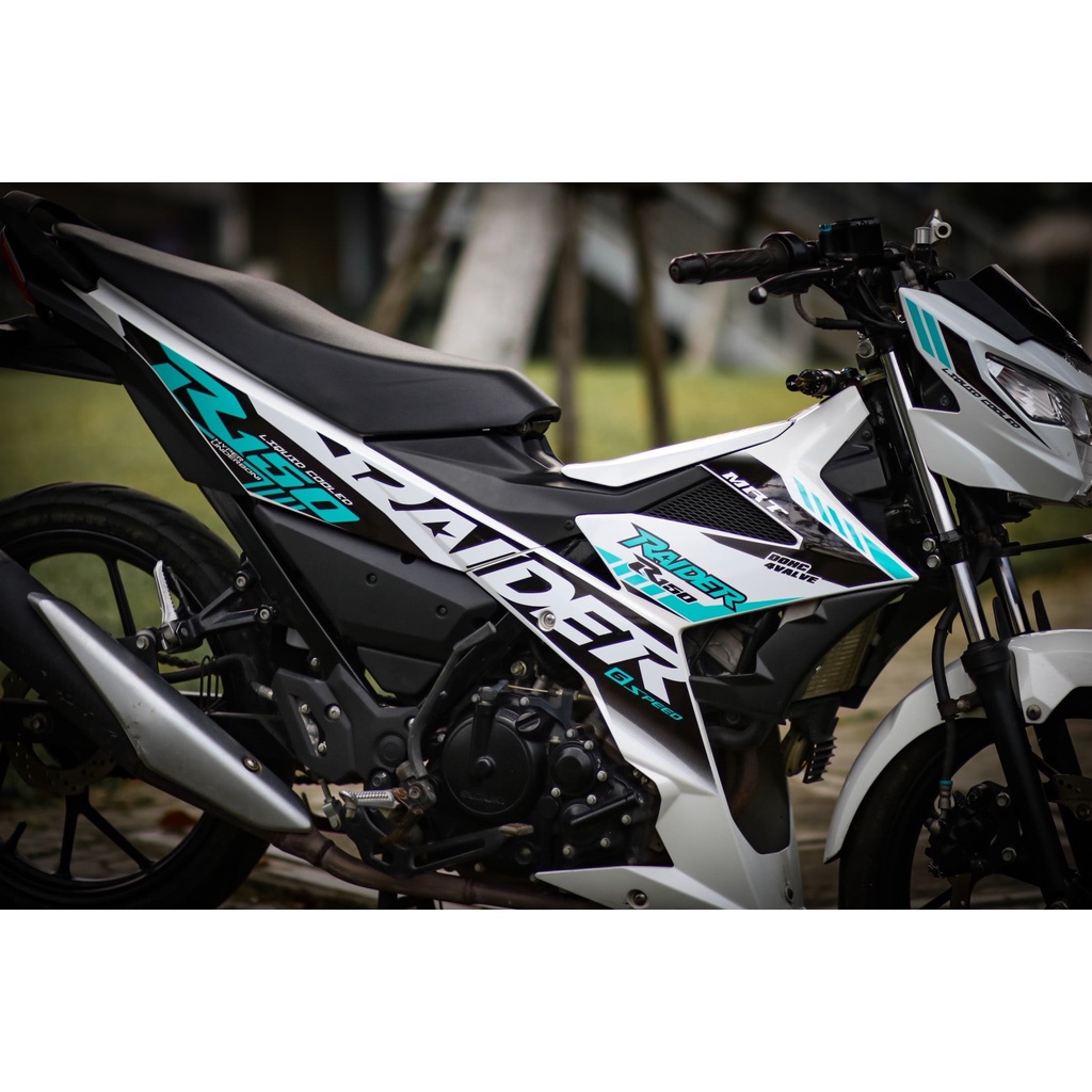 Tem /decal Rời Dán Xe Satria Fi - Raider Fi Mẫu Zin 2021 Chữ Raider R150 Xanh Đen Trắng Cực Đẹp, Hàng 3 Lớp Chất Lượng