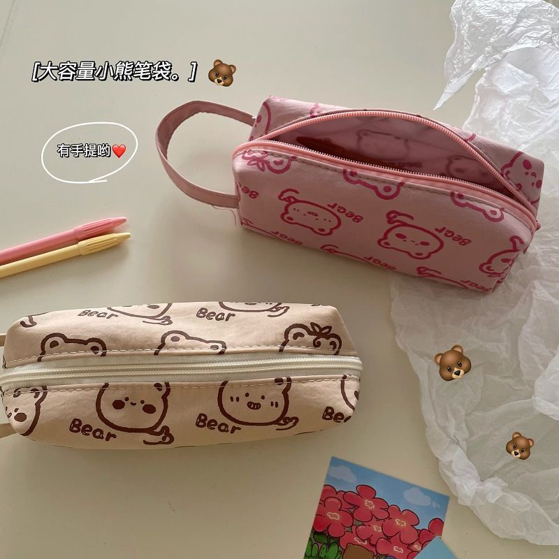 Túi đựng văn phòng phẩm đa chức năng họa tiết gấu dễ thương Nhật Bản và Hàn Quốc