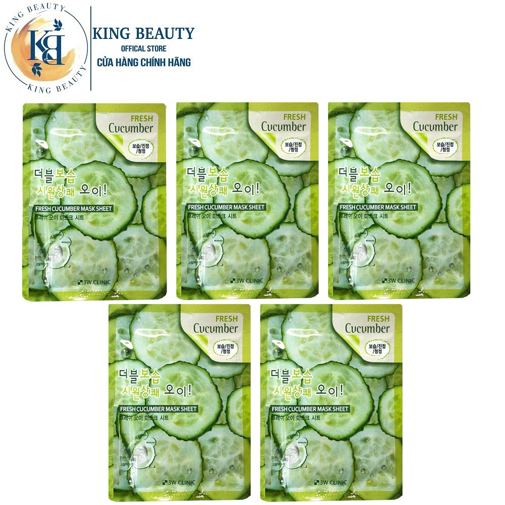 Combo 5 Mặt nạ dưỡng da cấp ẩm tinh chất dưa leo 3W Clinic Cucumber Mask Sheet 23ml x 5